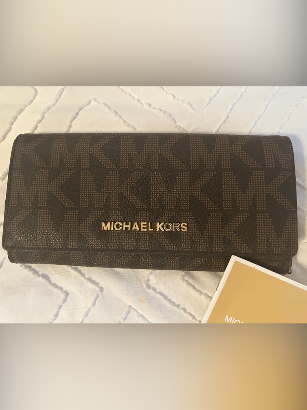 Michael Kors Brown MK Logo Wallet with Gold Tone Logo
